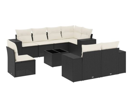 vidaXL 9-cz. zestaw wypoczynkowy do ogrodu, z poduszkami, czarny Dārza mēbeļu komplekti