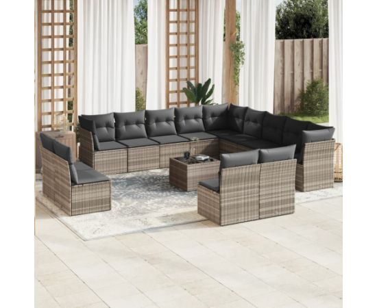 vidaXL 14-cz. zestaw mebli ogrodowych, z poduszkami, jasnoszary Dārza mēbeļu komplekti