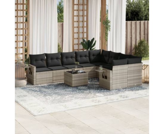 vidaXL 10-cz. zestaw wypoczynkowy do ogrodu, z poduszkami, jasnoszary Dārza mēbeļu komplekti