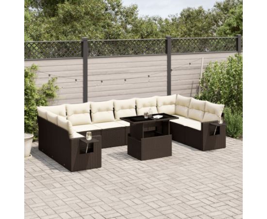 vidaXL 11-cz. zestaw mebli ogrodowych z poduszkami, brązowy, rattan PE Dārza mēbeļu komplekti