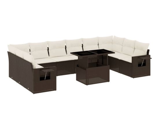 vidaXL 11-cz. zestaw mebli ogrodowych z poduszkami, brązowy, rattan PE Dārza mēbeļu komplekti