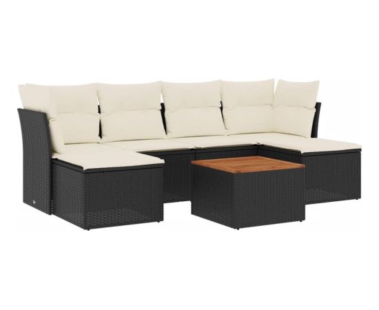 vidaXL 7-cz. zestaw wypoczynkowy do ogrodu, z poduszkami, czarny Dārza mēbeļu komplekti