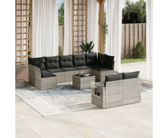 vidaXL 10-cz. zestaw wypoczynkowy do ogrodu, z poduszkami, jasnoszary Dārza mēbeļu komplekti