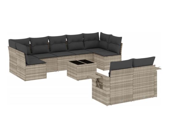 vidaXL 10-cz. zestaw wypoczynkowy do ogrodu, z poduszkami, jasnoszary Dārza mēbeļu komplekti