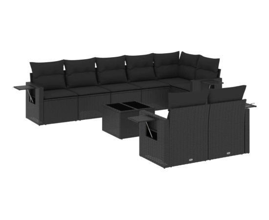 vidaXL 9-cz. zestaw wypoczynkowy do ogrodu, z poduszkami, czarny Dārza mēbeļu komplekti