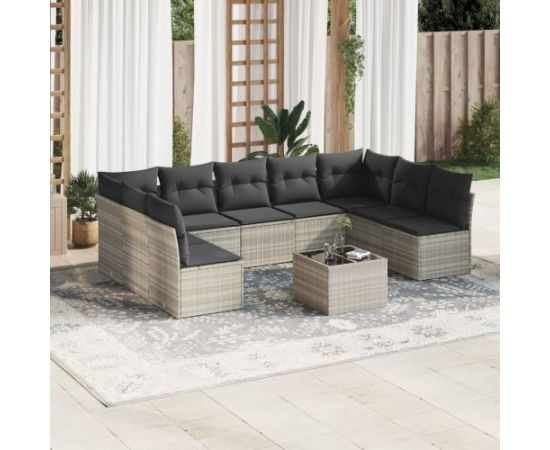 vidaXL 10-cz. zestaw wypoczynkowy do ogrodu, z poduszkami, jasnoszary Dārza mēbeļu komplekti