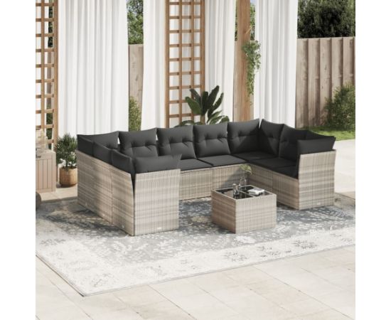 vidaXL 10-cz. zestaw wypoczynkowy do ogrodu, z poduszkami, jasnoszary Dārza mēbeļu komplekti