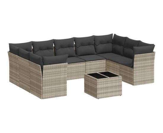 vidaXL 10-cz. zestaw wypoczynkowy do ogrodu, z poduszkami, jasnoszary Dārza mēbeļu komplekti