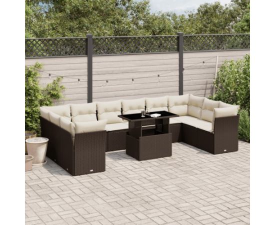 vidaXL 11-cz. zestaw mebli ogrodowych z poduszkami, brązowy, rattan PE Dārza mēbeļu komplekti