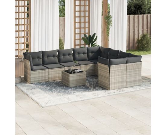 vidaXL 10-cz. zestaw wypoczynkowy do ogrodu, z poduszkami, jasnoszary Dārza mēbeļu komplekti