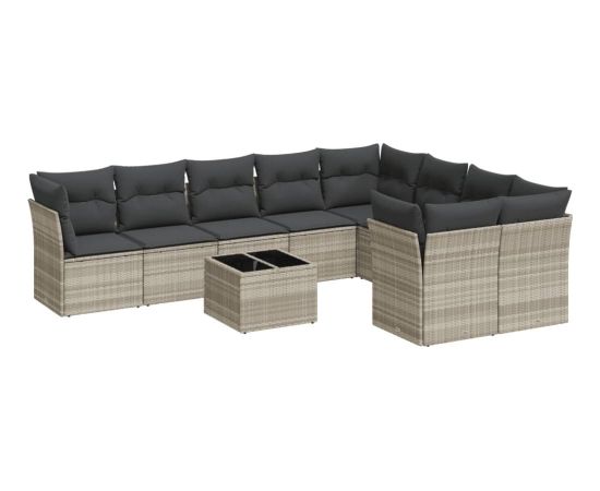 vidaXL 10-cz. zestaw wypoczynkowy do ogrodu, z poduszkami, jasnoszary Dārza mēbeļu komplekti