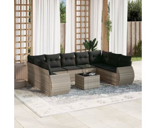 vidaXL 10-cz. zestaw wypoczynkowy do ogrodu, z poduszkami, jasnoszary Dārza mēbeļu komplekti