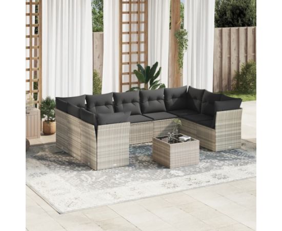 vidaXL 10-cz. zestaw wypoczynkowy do ogrodu, z poduszkami, jasnoszary Dārza mēbeļu komplekti