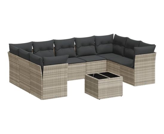 vidaXL 10-cz. zestaw wypoczynkowy do ogrodu, z poduszkami, jasnoszary Dārza mēbeļu komplekti