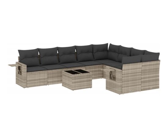 vidaXL 10-cz. zestaw wypoczynkowy do ogrodu, z poduszkami, jasnoszary Dārza mēbeļu komplekti