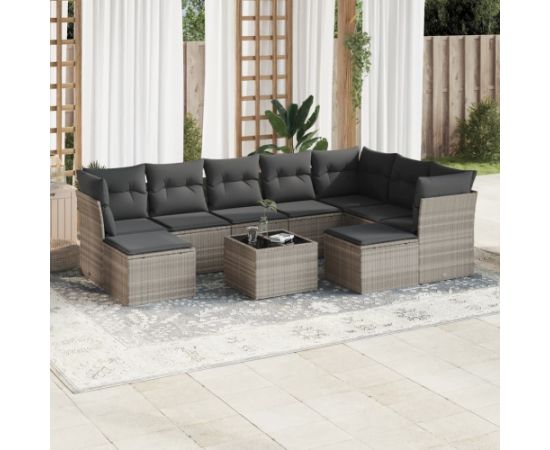 vidaXL 10-cz. zestaw wypoczynkowy do ogrodu, z poduszkami, jasnoszary Dārza mēbeļu komplekti