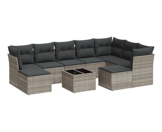 vidaXL 10-cz. zestaw wypoczynkowy do ogrodu, z poduszkami, jasnoszary Dārza mēbeļu komplekti