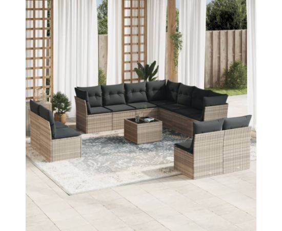 vidaXL 12-cz. zestaw mebli ogrodowych, z poduszkami, jasnoszary Dārza mēbeļu komplekti