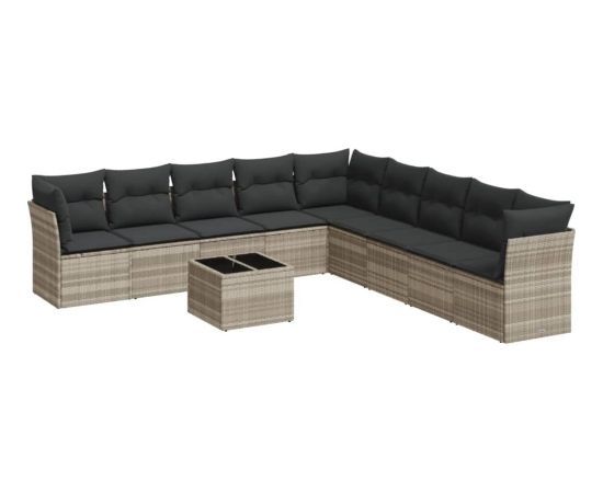 vidaXL 10-cz. zestaw wypoczynkowy do ogrodu, z poduszkami, jasnoszary Dārza mēbeļu komplekti