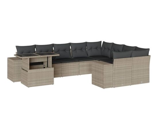 vidaXL 10-cz. zestaw wypoczynkowy do ogrodu, z poduszkami, jasnoszary Dārza mēbeļu komplekti