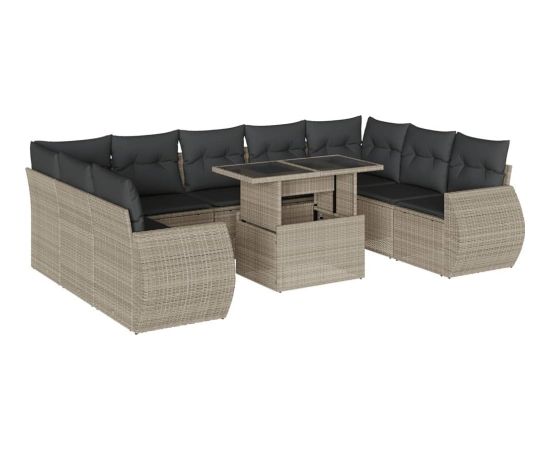 vidaXL 10-cz. zestaw wypoczynkowy do ogrodu, z poduszkami, jasnoszary Dārza mēbeļu komplekti