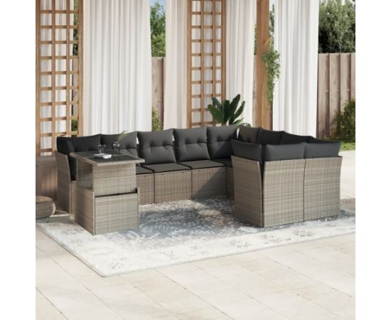 vidaXL 10-cz. zestaw wypoczynkowy do ogrodu, z poduszkami, jasnoszary Dārza mēbeļu komplekti