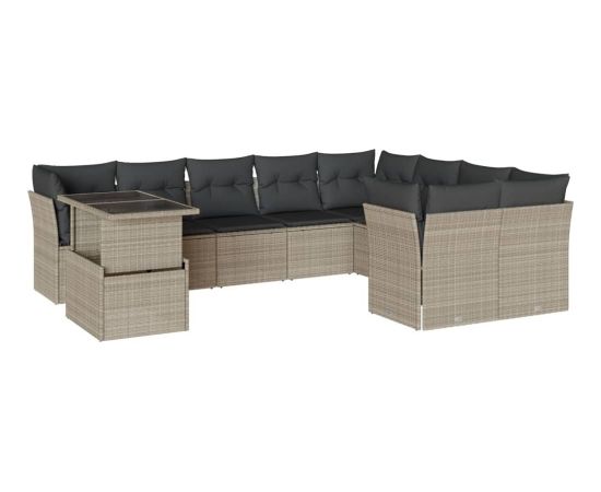 vidaXL 10-cz. zestaw wypoczynkowy do ogrodu, z poduszkami, jasnoszary Dārza mēbeļu komplekti