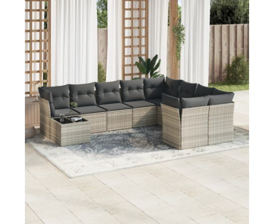 vidaXL 10-cz. zestaw wypoczynkowy do ogrodu, z poduszkami, jasnoszary Dārza mēbeļu komplekti