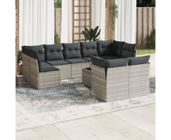 vidaXL 10-cz. zestaw wypoczynkowy do ogrodu, z poduszkami, jasnoszary Dārza mēbeļu komplekti