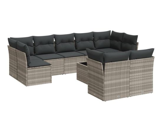 vidaXL 10-cz. zestaw wypoczynkowy do ogrodu, z poduszkami, jasnoszary Dārza mēbeļu komplekti