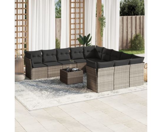 vidaXL 12-cz. zestaw mebli ogrodowych, z poduszkami, jasnoszary Dārza mēbeļu komplekti