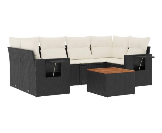 vidaXL 7-cz. zestaw wypoczynkowy do ogrodu, z poduszkami, czarny Dārza mēbeļu komplekti