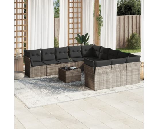 vidaXL 12-cz. zestaw mebli ogrodowych, z poduszkami, jasnoszary Dārza mēbeļu komplekti