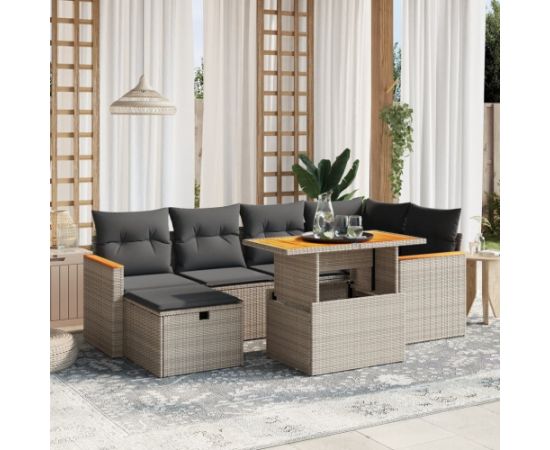 vidaXL vidaXL 7-cz. zestaw wypoczynkowy do ogrodu, z poduszkami, szary Dārza mēbeļu komplekti