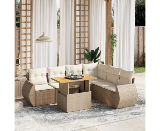 vidaXL vidaXL 7-cz. zestaw wypoczynkowy do ogrodu, z poduszkami, beżowy Dārza mēbeļu komplekti