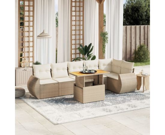 vidaXL vidaXL 7-cz. zestaw wypoczynkowy do ogrodu, z poduszkami, beżowy Dārza mēbeļu komplekti