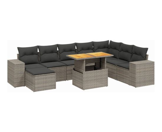 vidaXL 9-cz. zestaw mebli ogrodowych z poduszkami, szary, polirattan Dārza mēbeļu komplekti
