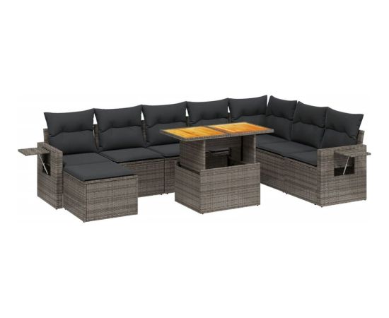 vidaXL 9-cz. zestaw mebli ogrodowych z poduszkami, szary, polirattan Dārza mēbeļu komplekti
