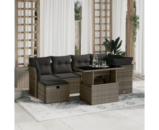 vidaXL 7-cz. zestaw wypoczynkowy do ogrodu, z poduszkami, szary Dārza mēbeļu komplekti