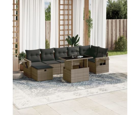 vidaXL 8-cz. zestaw mebli ogrodowych z poduszkami, szary, polirattan Dārza mēbeļu komplekti