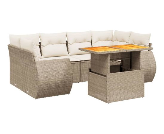 vidaXL 7-cz. zestaw wypoczynkowy do ogrodu, z poduszkami, beżowy Dārza mēbeļu komplekti