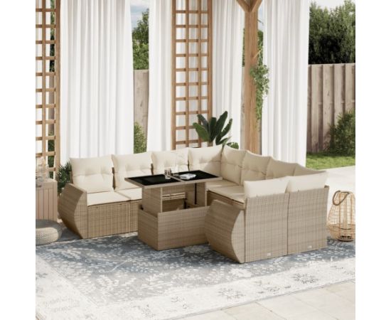 vidaXL 9-cz. zestaw mebli ogrodowych z poduszkami, beżowy, polirattan Dārza mēbeļu komplekti