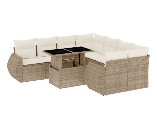 vidaXL 9-cz. zestaw mebli ogrodowych z poduszkami, beżowy, polirattan Dārza mēbeļu komplekti