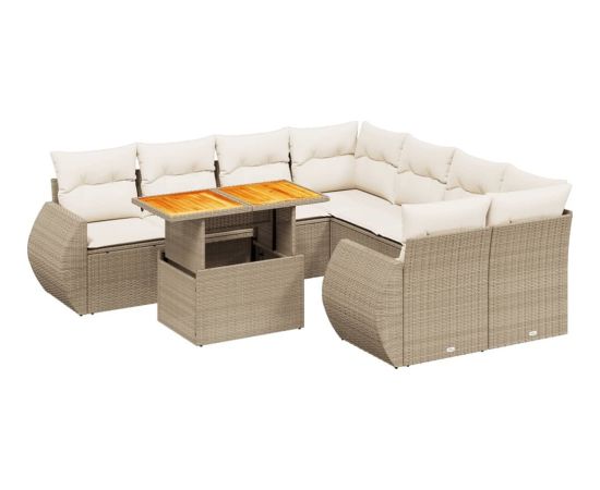 vidaXL 9-cz. zestaw mebli ogrodowych z poduszkami, beżowy, polirattan Dārza mēbeļu komplekti