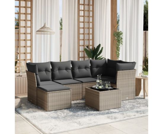 vidaXL 7-cz. zestaw wypoczynkowy do ogrodu, z poduszkami, szary Dārza mēbeļu komplekti