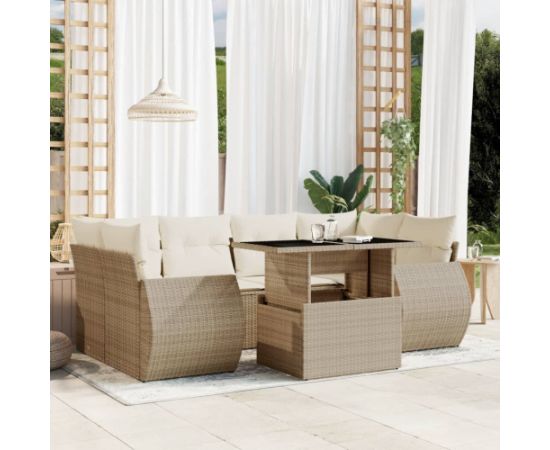 vidaXL 7-cz. zestaw wypoczynkowy do ogrodu, z poduszkami, beżowy Dārza mēbeļu komplekti