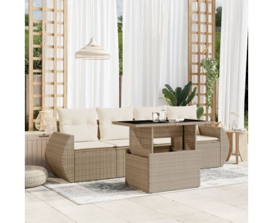 vidaXL 5-cz. zestaw mebli ogrodowych z poduszkami, beżowy, polirattan Dārza mēbeļu komplekti