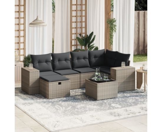 vidaXL 7-cz. zestaw wypoczynkowy do ogrodu, z poduszkami, szary Dārza mēbeļu komplekti