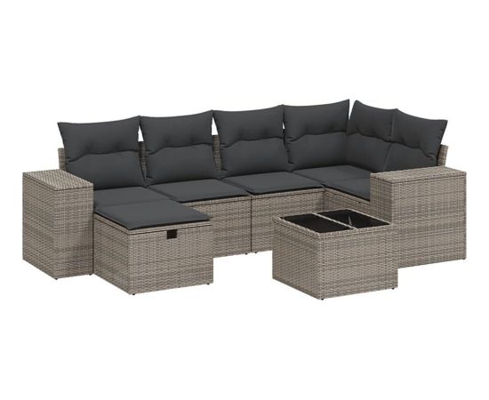 vidaXL 7-cz. zestaw wypoczynkowy do ogrodu, z poduszkami, szary Dārza mēbeļu komplekti