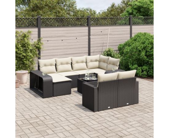 vidaXL 11-cz. zestaw wypoczynkowy do ogrodu, poduszki czarny rattan PE Dārza mēbeļu komplekti